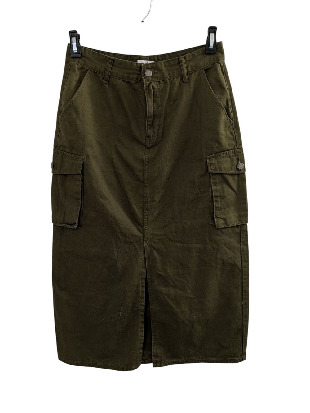 Simple Society green canvas cargo midi skirt